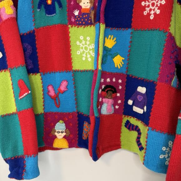 Marisa Christina Christmas Sweater 2000 Women's XL Winter Dolls Colorful Squares - Picture 3 of 11